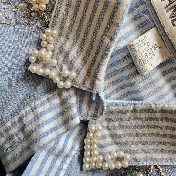 Vintage beaded blue striped romper shorts - Picture 4 of 15